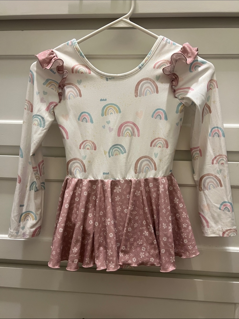 Girls' Pink Rainbow Print Peplum Top -